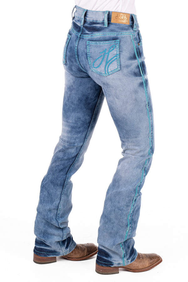 High Rise - SR2147 "Maryland" Turquoise Swirl Stitch Jeans