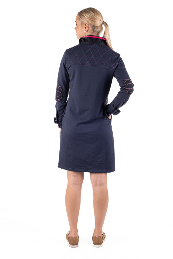 Rugby Collection - RC02-1 Navy & Hot Pink Long Sleeve Dress