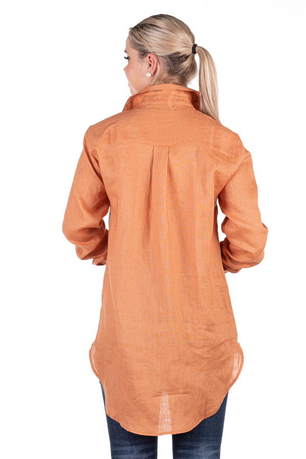 Linen Collection - LC04-1 Soft Rust Long-line Linen Shirt