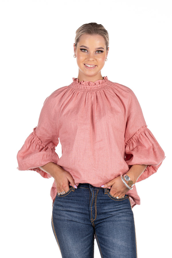Linen Collection - LC32-4 Dusty Pink Linen Gathered Sleeve Shirt