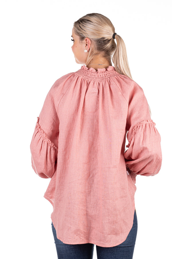 Linen Collection - LC32-4 Dusty Pink Linen Gathered Sleeve Shirt