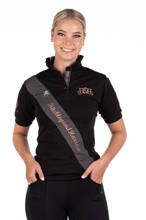 Equestrian Collection - Sash Fitted Polo - EE01-18 Black W/ Rose gold