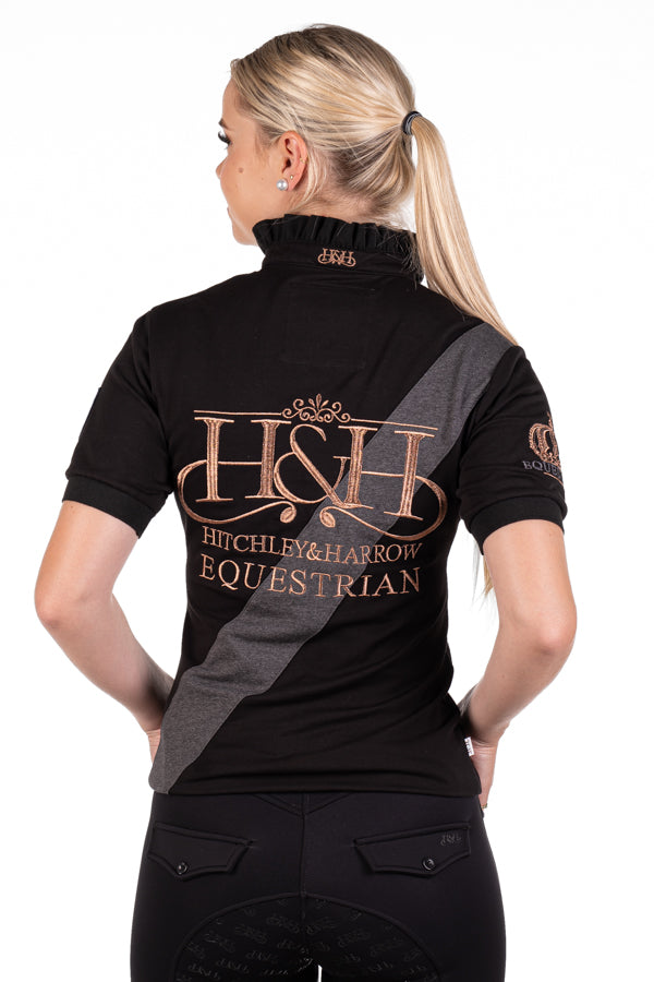Equestrian Collection - Sash Fitted Polo - EE01-18 Black W/ Rose gold