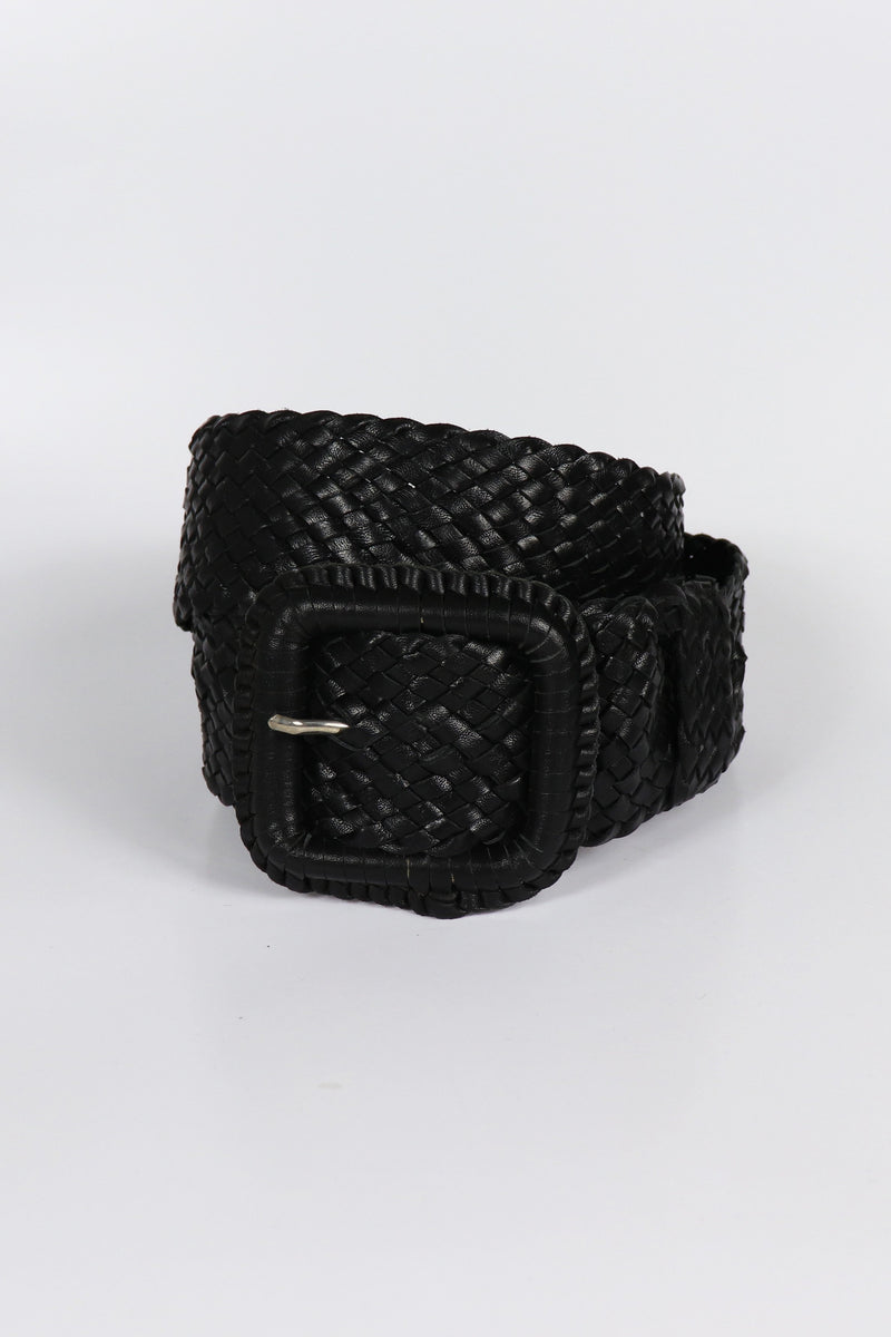 Leather Plaited Belt - Black