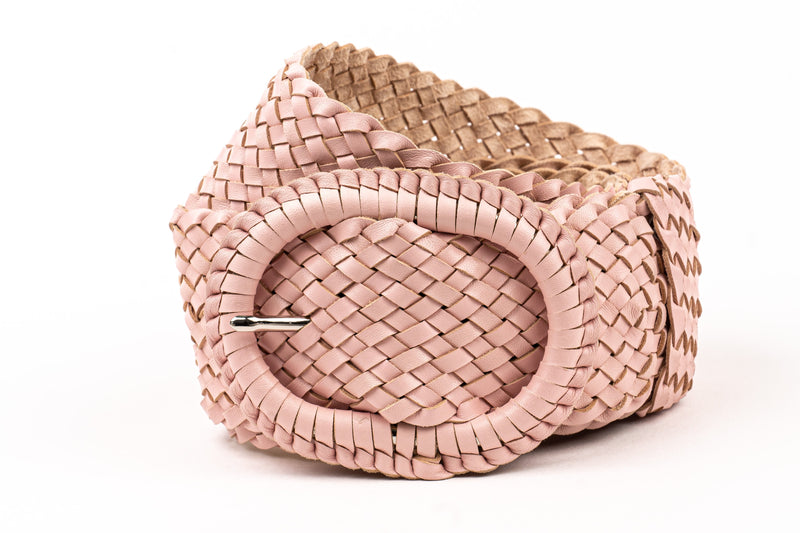 Leather Plaited Belt - Blush Pink