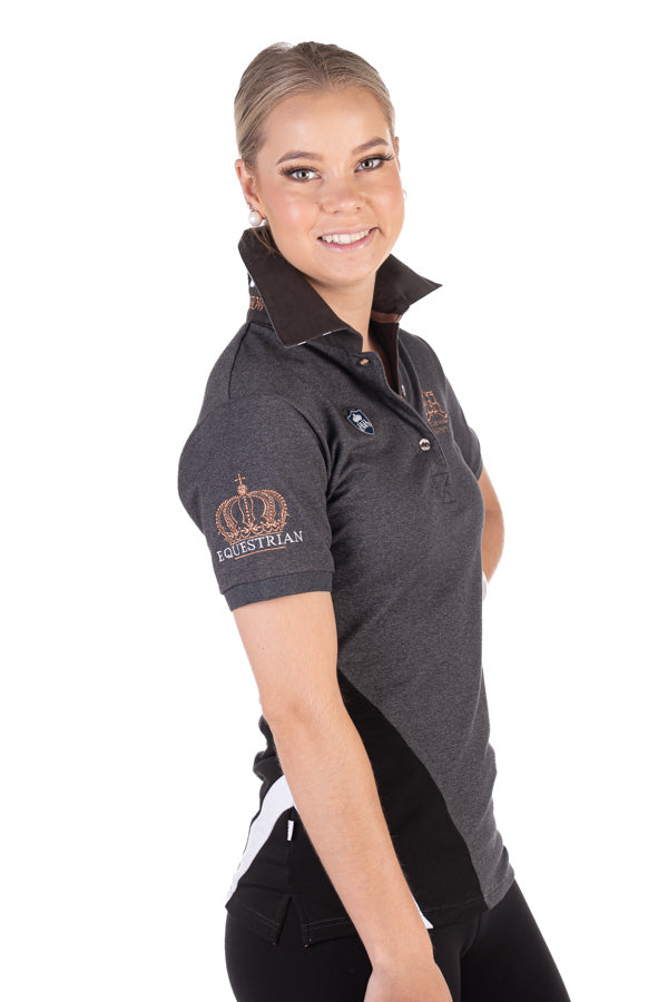 Equestrian Collection - EQ01-5 Marle Grey Collared Polo with Metallic Bronze Detail