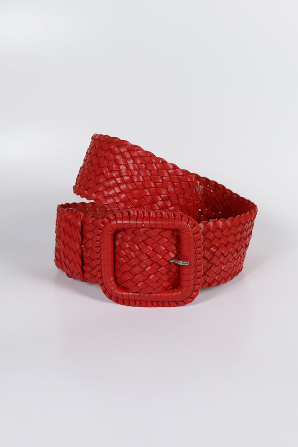 Leather Plaited Belt - Red