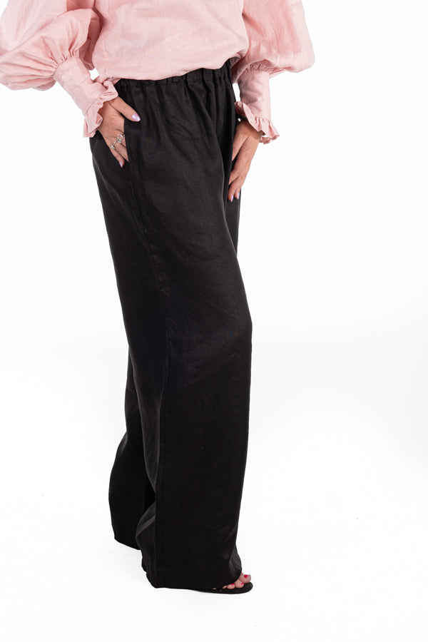 Linen Collection - LC13-4 Black Wide-Leg Linen Pants
