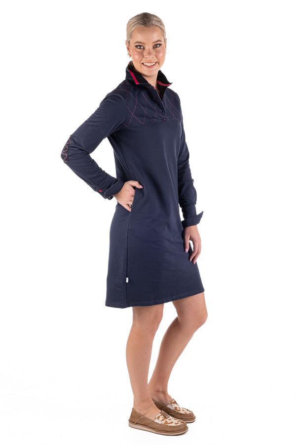 Rugby Collection - RC02-1 Navy & Hot Pink Long Sleeve Dress