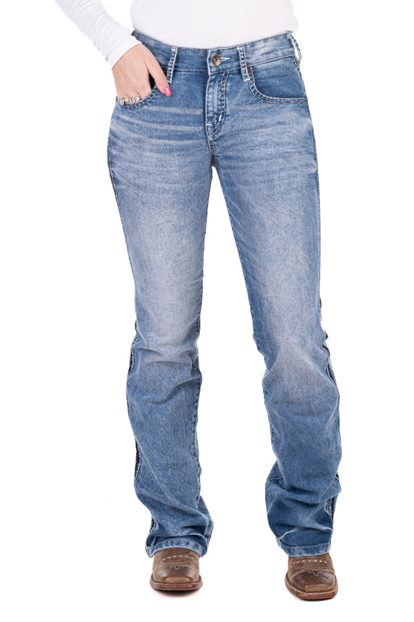 Comfort Cut High Rise - SR2151 "Maine" Black and White Overlocking Stitch Jeans
