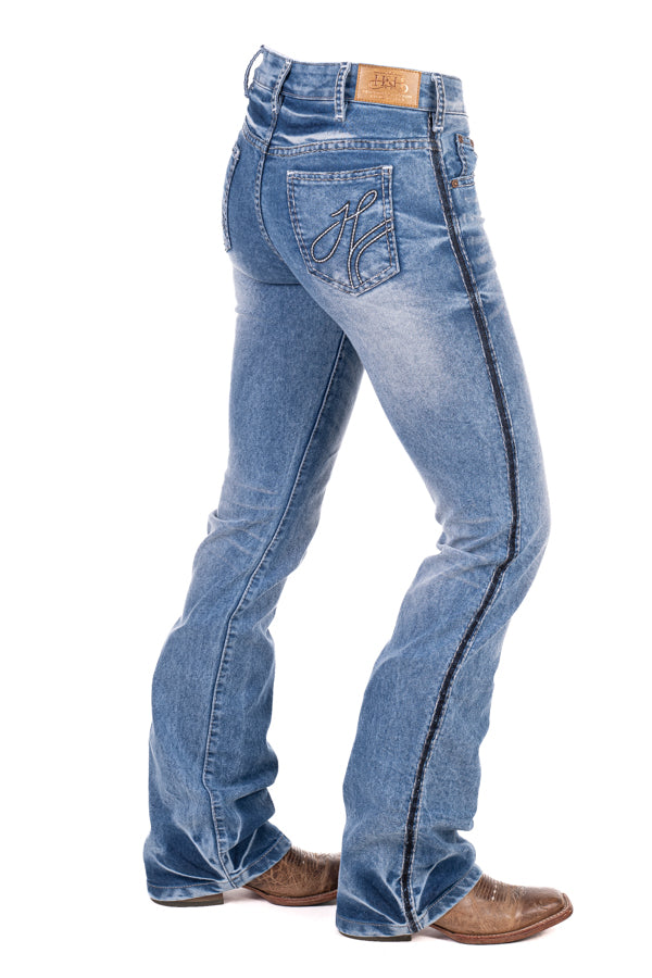 Comfort Cut High Rise - SR2151 "Maine" Black and White Overlocking Stitch Jeans