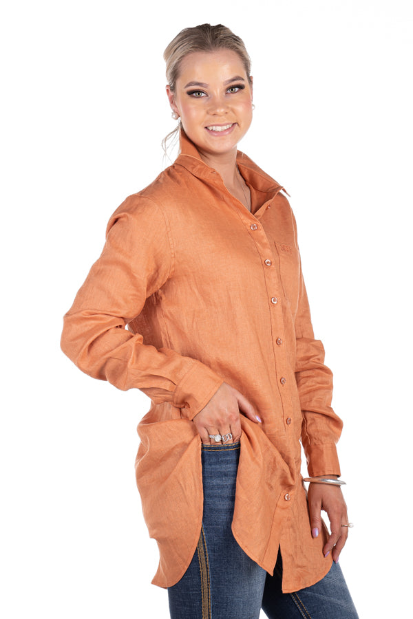 Linen Collection - LC04-1 Soft Rust Long-line Linen Shirt