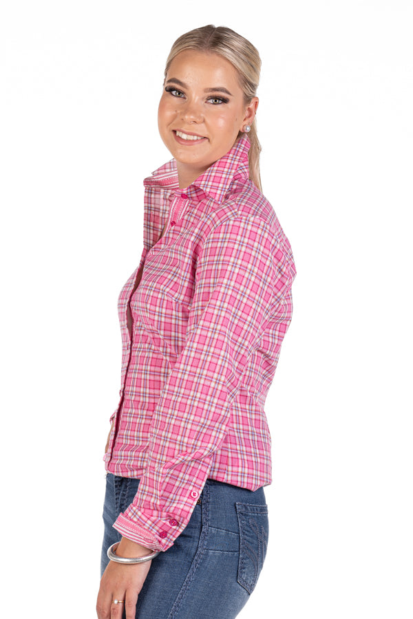 Fitted - RR01-24 Pink with Lilac Check Collared Ranch Range Arena Shirt