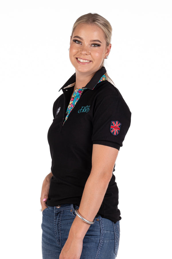 Fitted Polo - E190 Black with Turquoise