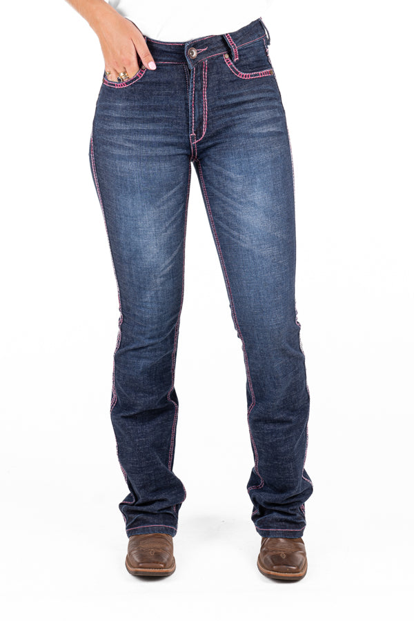 Ultra High Rise - SR2207 "Tombstone" Hot Pink Stitch Jeans