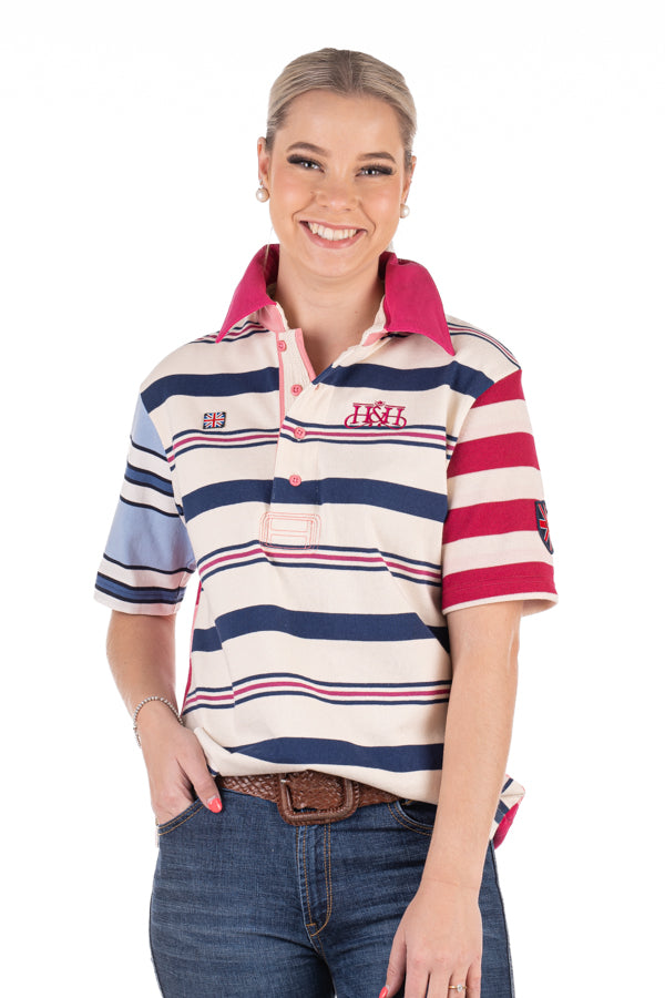 Rugby Collection - RC01-13 White/Navy/Pink/Blue Rugby Fit Polo