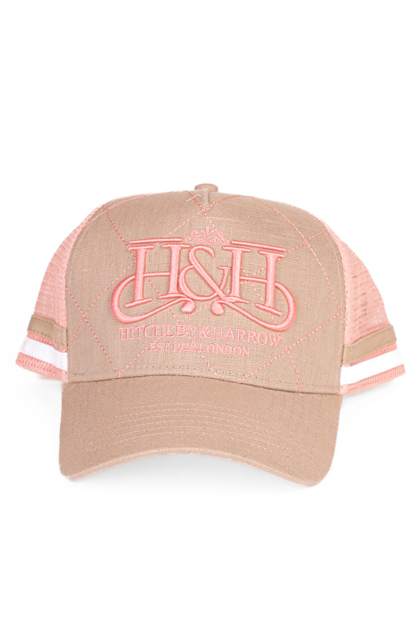 Trucker Cap - Beige & Pink Crisscross