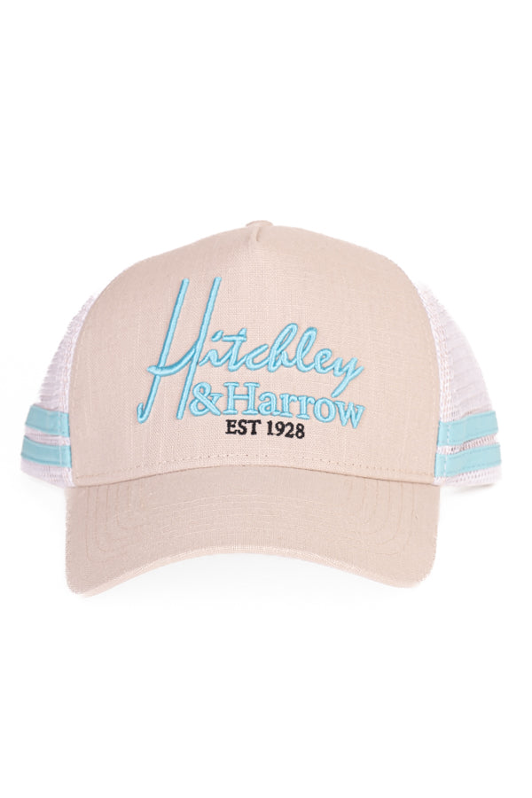 Trucker Cap - Cream & Teal - Pony Tail