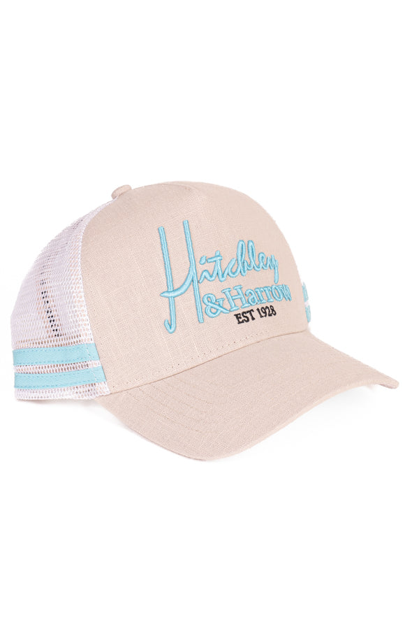 Trucker Cap - Cream & Teal - Pony Tail