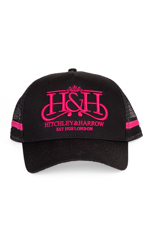 Trucker Cap - Black & Hot Pink Pony Tail