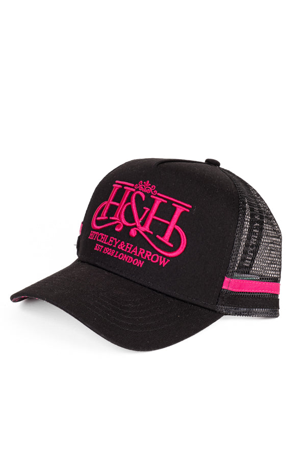 Trucker Cap - Black & Hot Pink Pony Tail