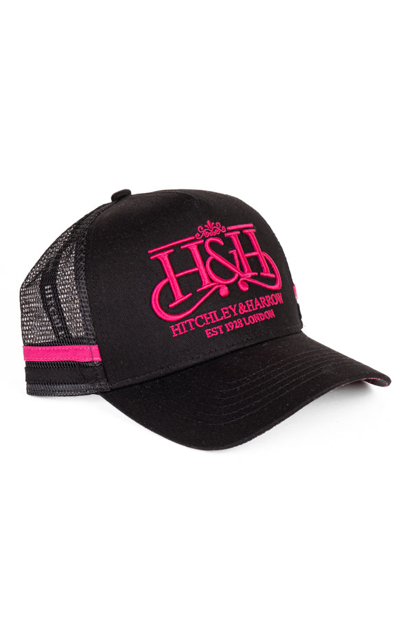 Trucker Cap - Black & Hot Pink Pony Tail