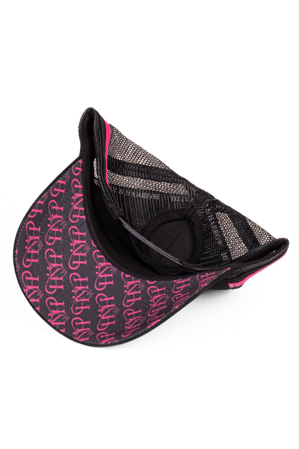 Trucker Cap - Black & Hot Pink Pony Tail