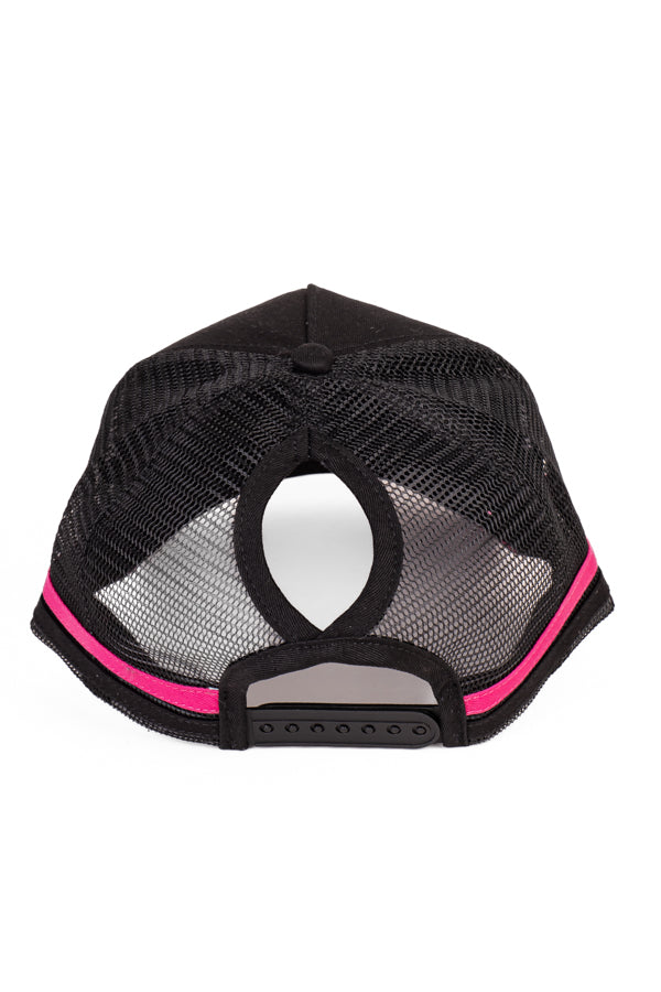 Trucker Cap - Black & Hot Pink Pony Tail