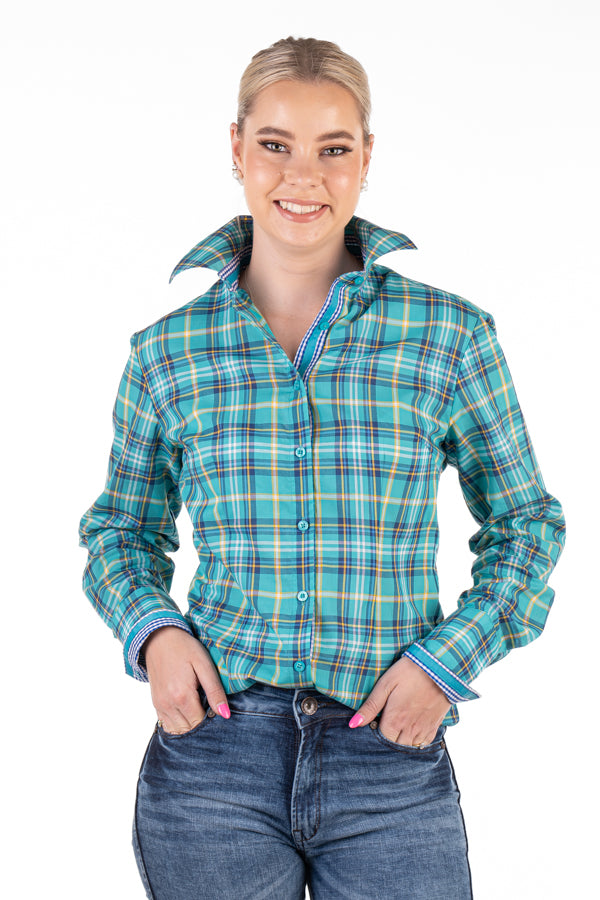 Fitted - RR01-32 Turquoise Check Collared Ranch Range Arena Shirt