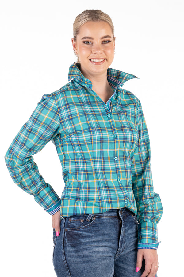 Fitted - RR01-32 Turquoise Check Collared Ranch Range Arena Shirt