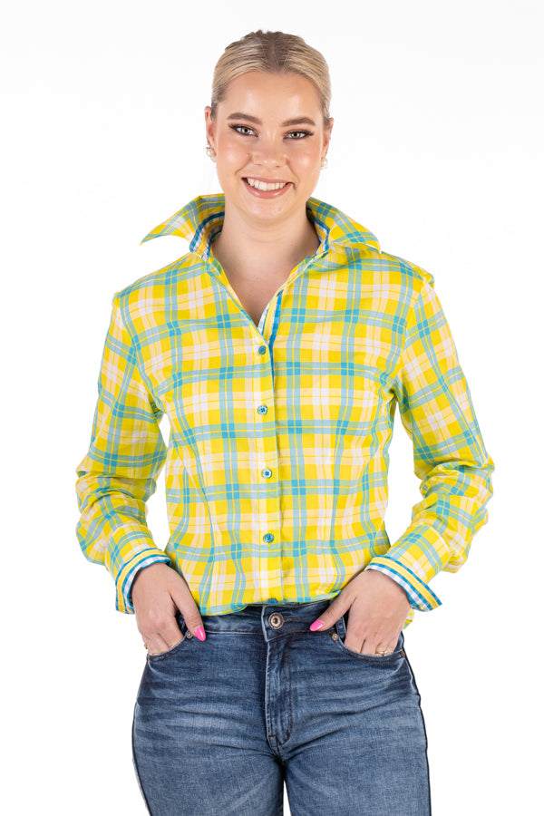 Fitted - RR01-33 Lemon & Green Check Collared Ranch Range Arena Shirt