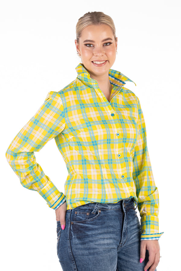 Fitted - RR01-33 Lemon & Green Check Collared Ranch Range Arena Shirt