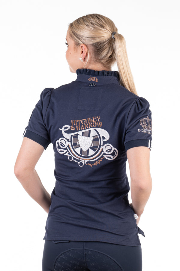 Equestrian Collection - EQ03-4 Navy Frill Polo with Metallic Bronze Detail