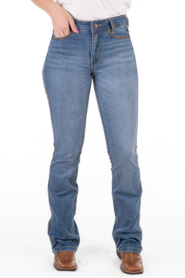 Ultra High Rise - SR2159 "Arcadia" Khaki and Tan Mix stitch jean