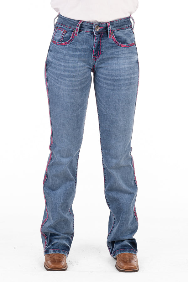 Comfort Cut High Rise - SR2154 "Belmont" Metallic Hot Pink Stitch Jeans