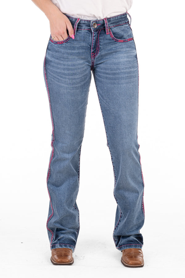 Comfort Cut High Rise - SR2154 "Belmont" Metallic Hot Pink Stitch Jeans