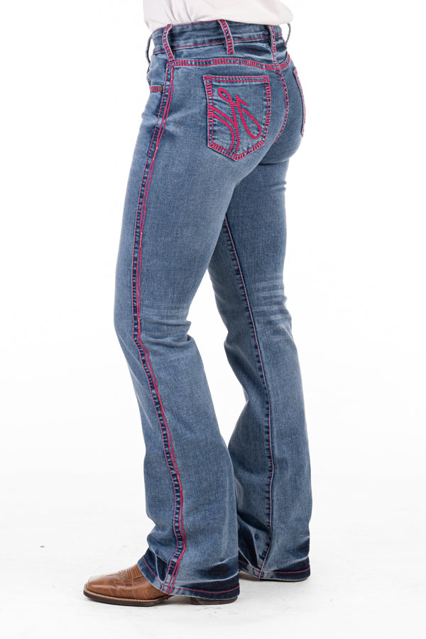 Comfort Cut High Rise - SR2154 "Belmont" Metallic Hot Pink Stitch Jeans