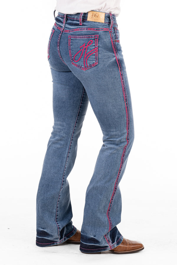 Comfort Cut High Rise - SR2154 "Belmont" Metallic Hot Pink Stitch Jeans