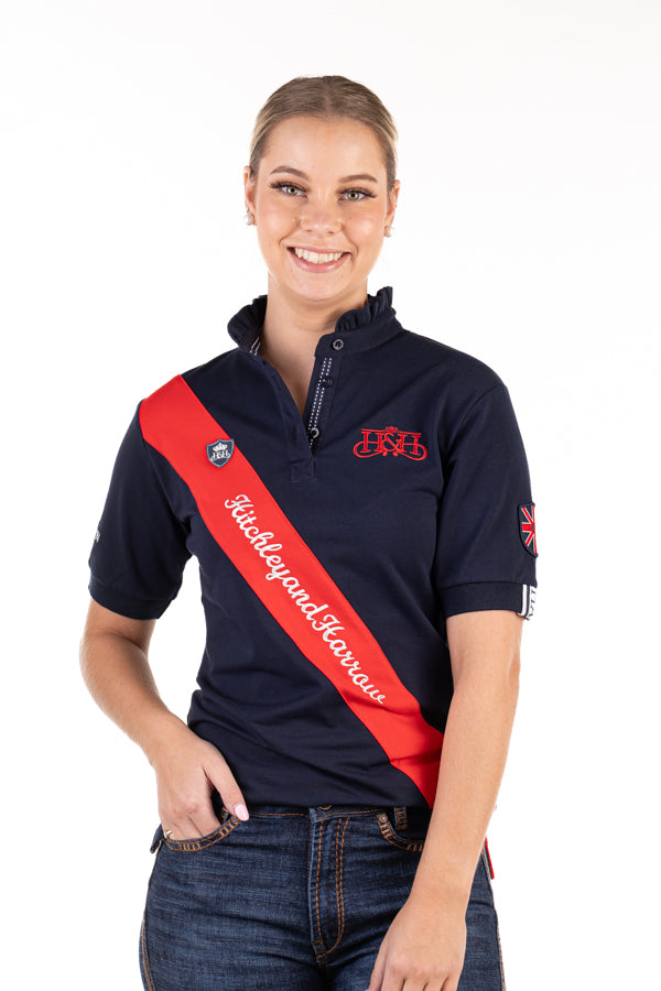 Equestrian Collection - Sash Fitted Polo - EE01-21 Navy and Red