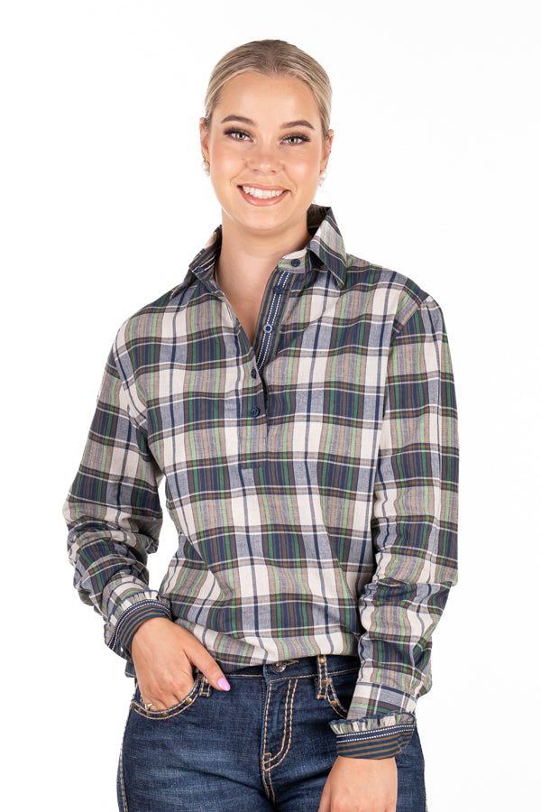 Loose Fit - O2004 Cream, Navy, Green & Brown Check