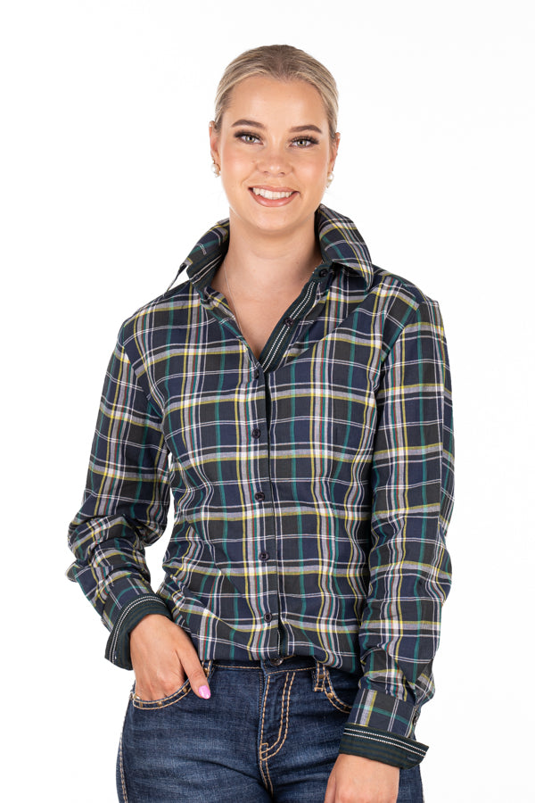 Fitted - RR01-2005 Navy, White, Emerald, & Khaki Check Collared Ranch Range Arena Shirt