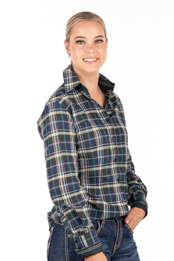 Fitted - RR01-2005 Navy, White, Emerald, & Khaki Check Collared Ranch Range Arena Shirt