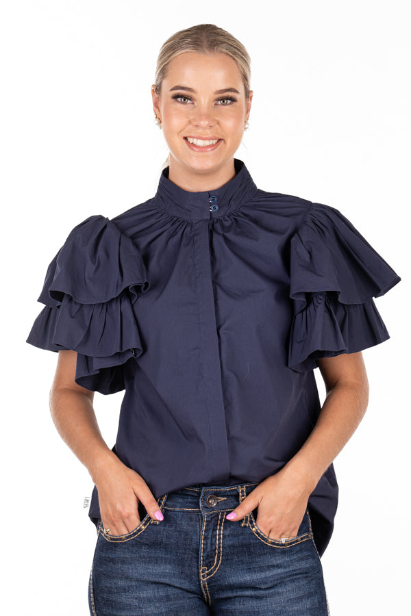 The LC Collection - LC108-2000 Navy Ruffle Sleeve