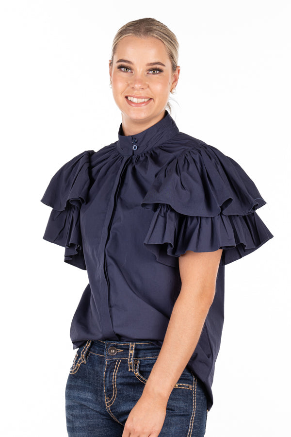 The LC Collection - LC108-2000 Navy Ruffle Sleeve