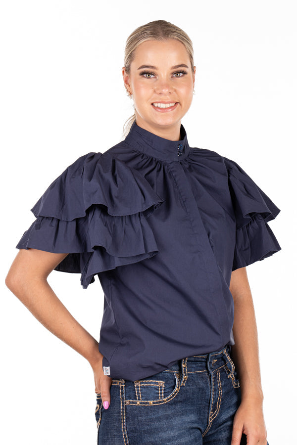 The LC Collection - LC108-2000 Navy Ruffle Sleeve