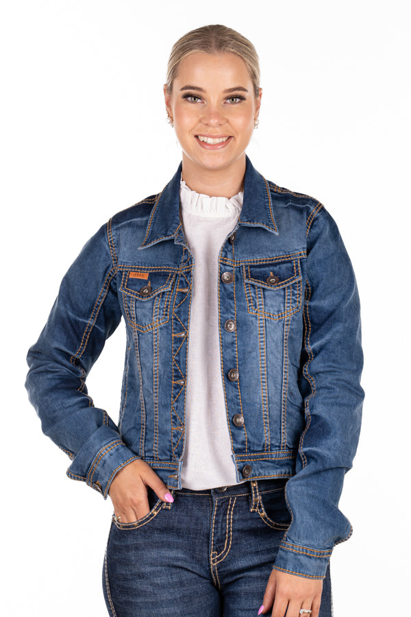 Denim Jacket - DJ15 Dark Wash with Tan Stitch