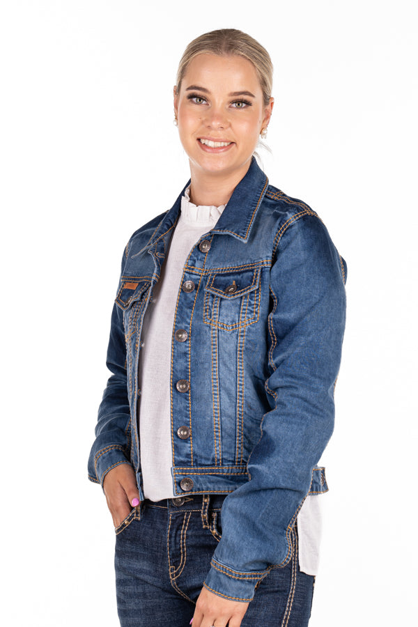 Denim Jacket - DJ15 Dark Wash with Tan Stitch