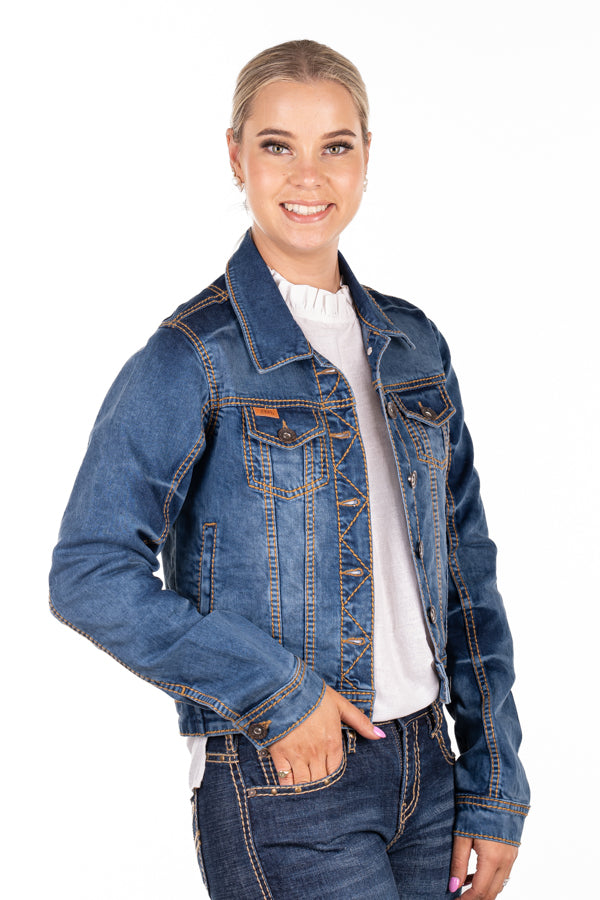 Denim Jacket - DJ15 Dark Wash with Tan Stitch