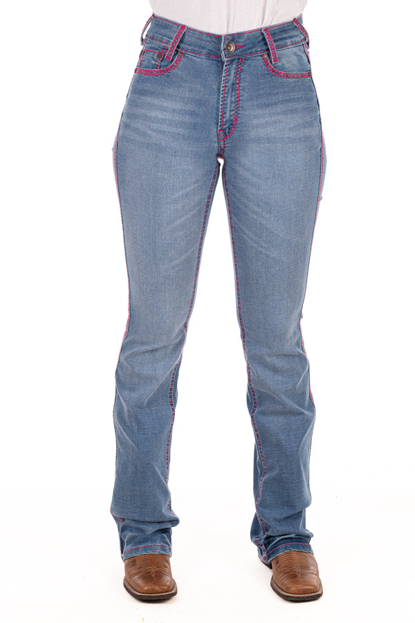 Ultra High Rise - SR2156 "Indiana" Hot Pink Metallic Stitch Jean