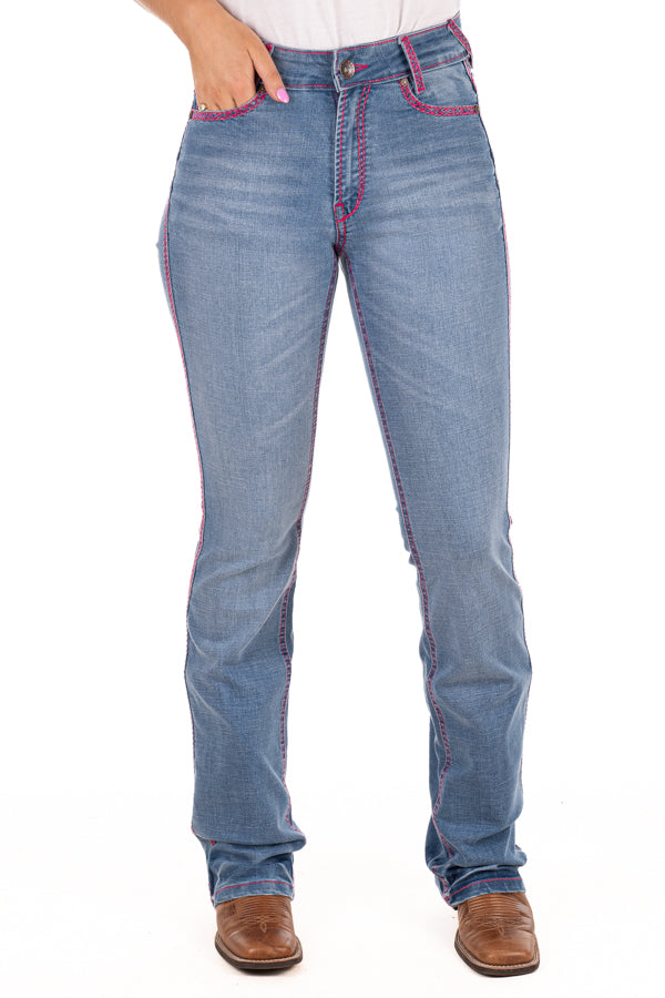 Ultra High Rise - SR2156 "Indiana" Hot Pink Metallic Stitch Jean